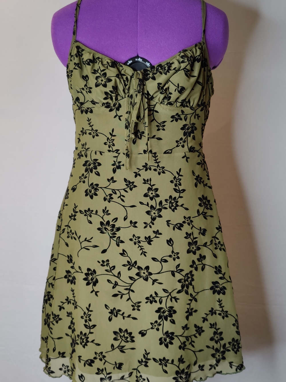 SHEIN Olive Green Floral Tie-Front Slip Dress
